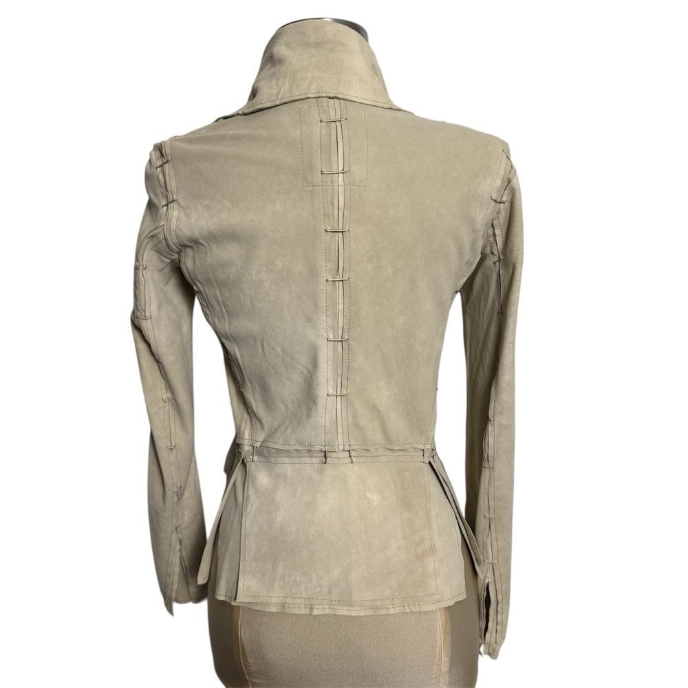 Free People Goat Suede Jacket Draped Lapel Boho Moto Size 2 - Picture 2 of 15